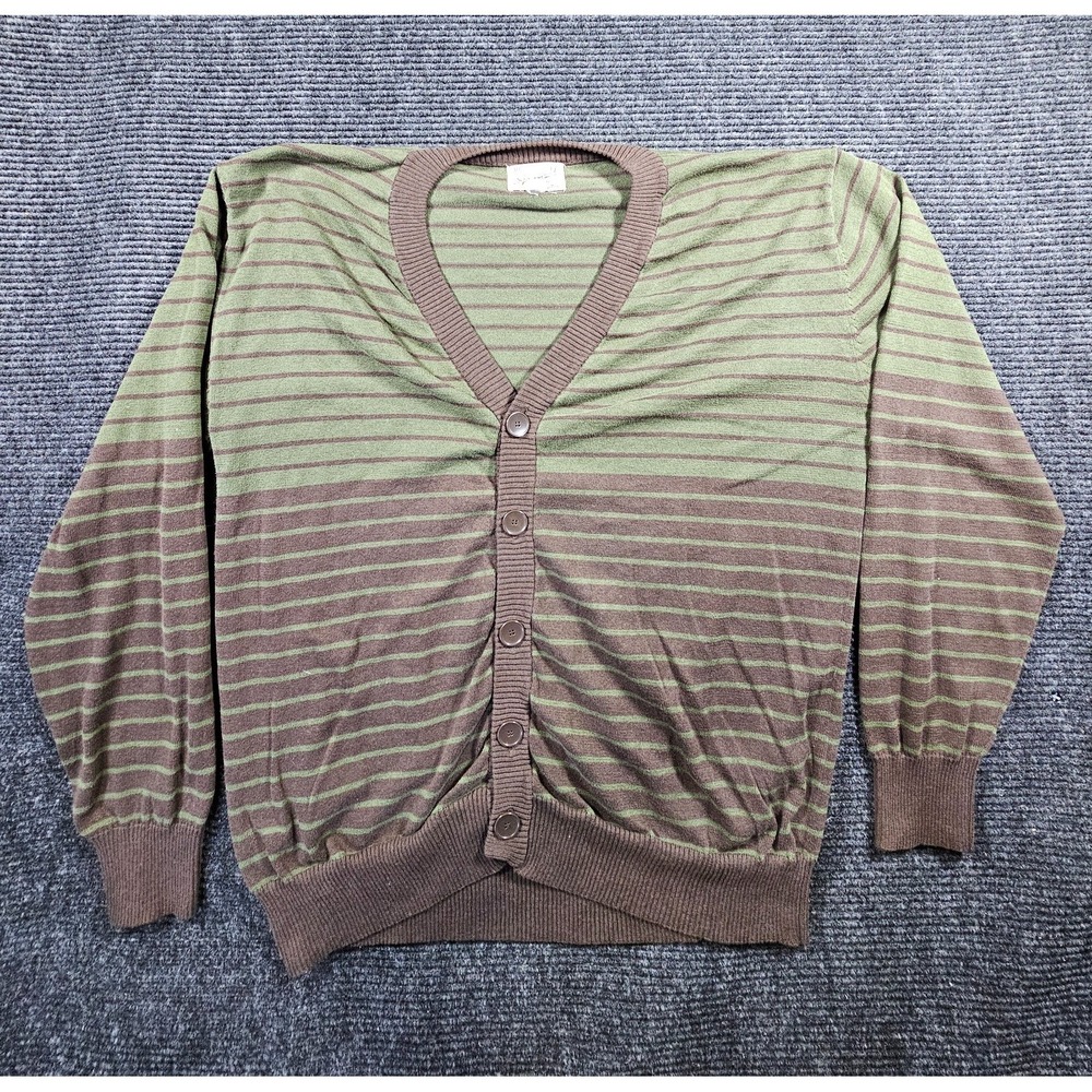 Springfield Cardigan Sweater Men 3XL Brown Green Striped Tight Knit Button Front